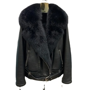 Veste en peau de mouton véritable col en fourrure de renard manteaux de manchette femmes pardessus d'hiver veste en cuir de mouton véritable qualité supérieure - Product Image 1