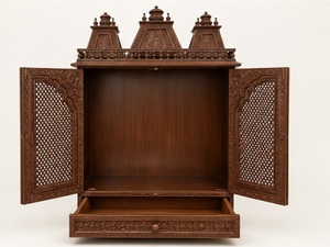 Exclusive Pooja <b>Cabinet</b> with Double Doors Handcrafted Teak Wood Puja <b>Cabinet</b> Home Australia Closed Door Wooden Temple Manufactur - Product Image 3