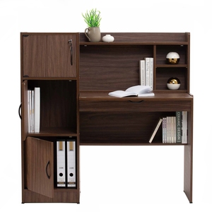 Modern Walnut Finish Computer <b>Desk</b> and Cabinet Set Home Office Study Table Storage Workstation for School - Product Image 4