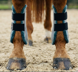 Bottes de brossage pour chevaux en néoprène et similicuir premium, doublure douce en fourrure, pailletées, avec sangles, légères et absorbant les chocs - Product Image 3