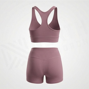 <b>Women's</b> 2 Piece Sports Set Solid Color High Waisted Shorts and Criss-Cross <b>Back</b> Crop Top Breathable Activewear for All Seasons - Product Image 2