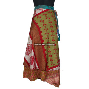 Reversible Vintage Silk Magic 38 Inch Long <b>Wrap</b> <b>Skirt</b> Tube 2 Layer Reversible Magic Silk Saris <b>Wrap</b> Long <b>Skirt</b> Ethnic Double - Product Image 1