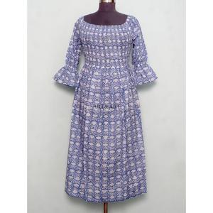 Vestido maxi de verano con mangas acampanadas, multicolor, de algodón, con cinturón, estilo modesto, cuello cuadrado, estampado digital, dulce, con cintura natural. - Product Image 1