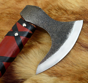 Hacha de doble hoja hecha a mano con patrón de Damasco, estilo vikingo, para supervivencia y camping, con mango de madera y hoja afilada de acero inoxidable. - Product Image 4