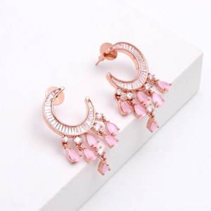 Pendientes de Cuarzo Rosa Estilo Bohemia, Joyería para Mujer, Joyería de Cuarzo Rosa, Pendientes Modernos Minimalistas - Product Image 2