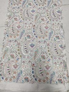 Natural Cotton Knitted Embroidered With Paisley Pattern Pattern Base Material For Women Ethnic Jacket <b>Bridal</b> Lehenga <b>Abaya</b> - Product Image 1