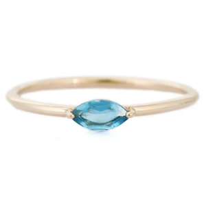 14K Gold Marquise Blue Topaz Statement Ring Resizable Prong Setting - Product Image 1