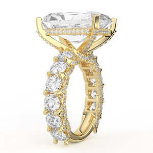 Solid Yellow Gold Lab Grown Diamond <b>Ring</b> V Shape Chevron Row Parallel Ribbed Gold Textured Curved <b>Stacking</b> Wedding Jewelry - Product Image 3