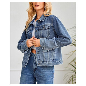 เสื้อแจ็คเก็ตยีนส์ผู้หญิง แขนยาว ติดกระดุม สองสี ขอบดิบ สไตล์ลำลองแนวสตรีท แฟชั่นสไตล์วินเทจ - Product Image 3