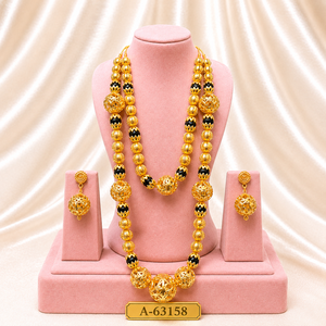 Ensemble de bijoux plaqué or 24 carats à motif floral, collier, boucles d'oreilles, bague, bijoux classiques de mariage pour femmes, bijoux en alliage tendance A-63168 - Product Image 6