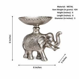 Statue d'éléphant artisanale en métal moulé avec bol à fleurs festonné, centre de table décoratif pour salon, décoration festive - Product Image 5