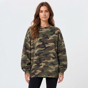 Sweat-shirt surdimensionné élégant pour femmes, col rond, motif camouflage, manches longues, pull en coton tricoté, haut pour femme, vêtements d'hiver - Product Image 3