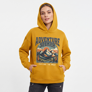 Sweat à capuche imprimé pour femme 100 % coton molletonné, idéal pour l'hiver, avec poches avant, coupe ample et épaisse - Product Image 1