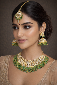 ชุดเครื่องประดับเจ้าสาวอินเดียแบบคลาสสิกชุบทองคำคุณภาพสูง ดีไซน์รูปพระจันทร์ประดับเพชรซิร์คอน สำหรับงานหมั้น งานแต่งงาน และงานเลี้ยง  ทันสมัยสำหรับผู้หญิง - Product Image 4