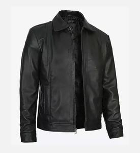 Wholesale 2026 Ready Stock Men Fashion Leather Jacket Stand Collar Front Logo Stylish Biker <b>Coat</b> Bulk Best Price - Product Image 6