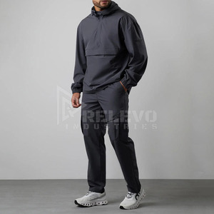Ensemble de survêtement technique coupe-vent à capuche imprimé pour homme, couleur unie, sportif, manches longues, léger, polyester, fitness d'hiver - Product Image 2