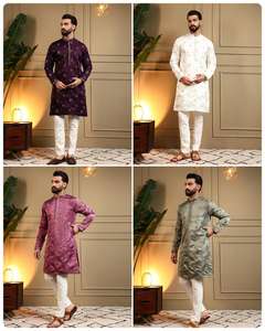 Ensemble Kurta Pyjama en Soie Banglori Traditionnelle pour Homme, Maruti Fashion Designer, Vêtement Ethnique Indien, Tenue de Mariage et de Fête, Style Classique - Product Image 3
