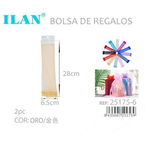 Sacchetto Regalo in Organza Ilan 6,5x28 Cm Colore Oro Decorazione per Feste - Product Image 3