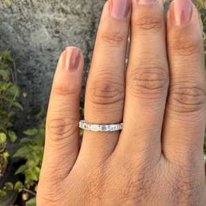 แหวนเพชรทรงบาแกตต์เพาะเลี้ยงในห้องปฏิบัติการ ประดับเพชรเต็มวง สำหรับผู้หญิง ทองคำขาว 10K ของขวัญงานแต่งงาน ของขวัญสำหรับแฟนสาว - Product Image 2