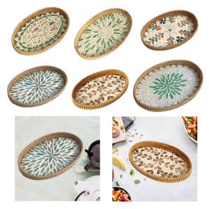 Panier de fruits en rotin tissé à la main fait à la main plateau de coquille décoratif ovale pour la maison salon collations stockage de bureau - Product Image 4