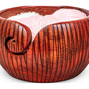 Natural Wood Yarn Bowl with Yarn Guide Slot for Crochet Rustic Handmade Wooden Yarn Bowl for Yarn Storage and Dispensing - Product Image 5