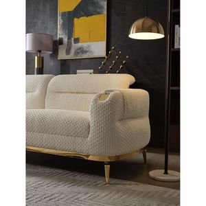 Divanetto Zoe in Stile Moderno, Colore Crema con Dettagli Dorati, Realizzato in Legno, Modello B009P303217, Disponibile nei Magazzini di CA e NJ - Product Image 5