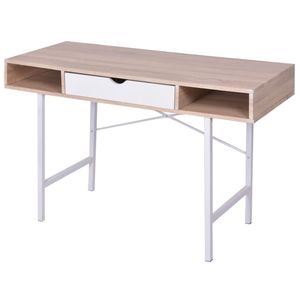 Escritorio de Computadora Moderno Rectangular de Roble y MDF Blanco con Metal, Tamaño Mediano - Product Image 1