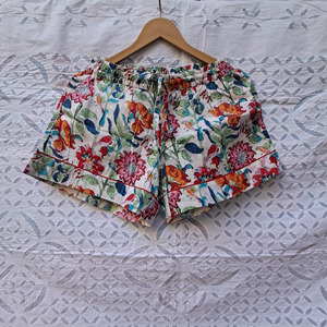 Luxurious Cotton Block Printing Fabric Short Pajama <b>Set</b> Button Down Shirt & Elastic Waist Short Bottom Women's Sleepwear Pjs <b>Set</b> - Product Image 2
