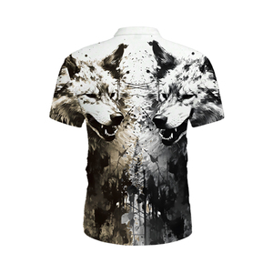 Polo pour homme avec imprimé loup artistique blanc et noir |   T-shirt à col zippé 1/4 en sublimation numérique |   Haut décontracté à motif animal gothique moderne - Product Image 6