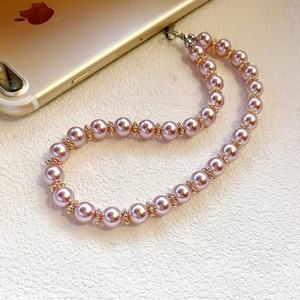Correa de Perlas de Lujo con Cuentas, Elegante y Glamurosa, Estética Suave, Cuentas de Perlas Rosas, Accesorio Chic con Cuentas, Encanto Femenino - Product Image 1