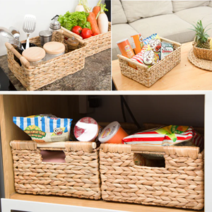 Versatile Water Hyacinth Storage Basket, Scalloped Handwoven Closet Organizer <b>Box</b> With Wooden Handles, Vietnam Factory Price - Product Image 4