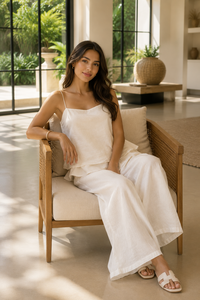 Ensemble Coordonné Bohème de Luxe en Coton Tissé pour l'Été - Débardeur Cami Blanc et Pantalon Large - Vente en Gros - Product Image 3