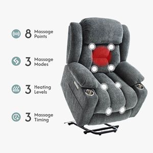 Poltrona Reclinabile Elettrica in Pelle per Anziani con Funzione Massaggio e Riscaldamento, Comoda Seduta per Soggiorno - Product Image 3