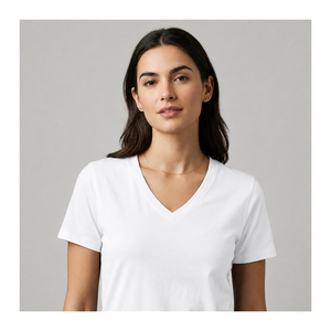 T-shirt en coton uni à col en V pour femme, qualité export, 140g, style décontracté chic, personnalisable OEM, marque privée, vente en gros - Product Image 4