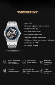 Montre mécanique automatique Tourbillon 7055 au design classique, montre de luxe pour homme, certifiée par le fabricant. - Product Image 3