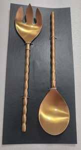 Juego de 2 utensilios para ensalada de acero inoxidable ecológicos con diseño de bambú y mango con acabado antiguo de latón - Product Image 5