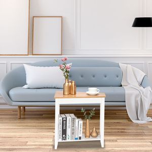 Tavolino da Salotto Semplice e Irregolare in Colore Noce Chiaro e Bianco 20,3 X 40 X 60 X 61cm per Arredamento Soggiorno - Product Image 1
