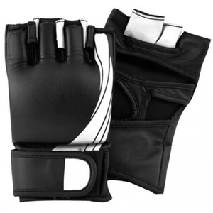 Gants de MMA gris premium en cuir noir, mitaines de grappling professionnelles pour arts martiaux, entraînement de sparring et de frappe, boxe à paume ouverte - Product Image 2