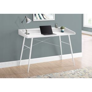 Bureau d'ordinateur contemporain et moderne de 48 po de long, blanc, avec étagères de rangement, pour bureau à domicile, travail sur ordinateur portable, en stratifié blanc et métal - Product Image 5