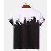 T-shirt en jersey uni pour homme, noir et blanc, motif abstrait brossé, manches courtes, coton respirant, logo personnalisé, coupe décontractée, 220g