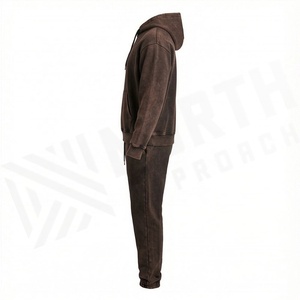 Chándal de entrenamiento de dos piezas para hombre, personalizable, de algodón con lavado ácido, de secado rápido, con forro polar para invierno, estampado liso, color personalizado - Product Image 3
