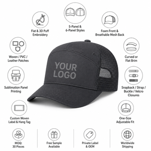 Gorra Trucker Negra de 6 Paneles con Malla Trasera, Ajustable, Estilo Casual para Hombre, Uso en Primavera y Verano - Product Image 2