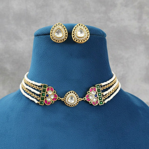 Collier pour femme JESSICA CREATION, pendentif solitaire vintage en moissanite naturelle Polki, plaqué or 22 carats, argent sterling 925 - Product Image 1