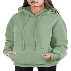 Custom Women's Solid Green Hooded Sweatshirt Regular Fit Full Sleeve Knitted Cotton Autumn Wear - Product Image 1