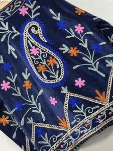 Vintage Navy Blue <b>Velvet</b> Suzani Embroidered <b>Jacket</b> with Floral Pattern Full Sleeve Stand Collar Bohemian <b>Women's</b> Autumn Coat - Product Image 5