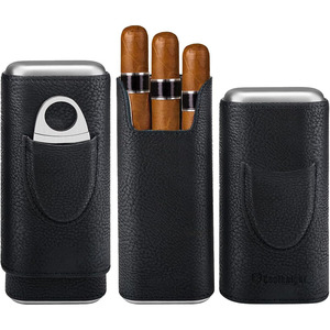 Estuche compacto de cuero para cigarros, estilo ejecutivo, con cortador integrado y acabado en cuero para uso diario, venta al por mayor a bajo precio. - Product Image 6