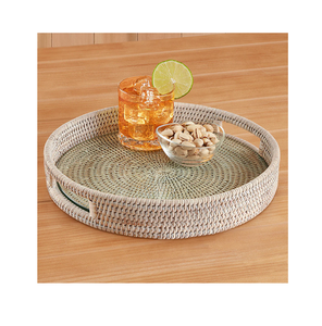 Bandeja Redonda de Mimbre Natural Blanco Fabricada en Vietnam para Decoración del Hogar, Restaurantes, Cafeterías y Cantinas - Product Image 1
