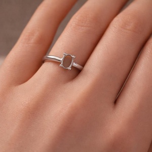 JYOTI GEMS JEWELS Anillo de Plata de Ley 925 con Corte Ovalado de 8x10mm, Semimontura para Gema, Anillo de Compromiso Solitario, Joyería - Product Image 1