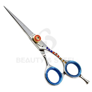 Ciseaux de coiffure professionnels en argent avec manche incrusté de cristaux, bord convexe tranchant, ciseaux de barbier pour un style luxueux - Product Image 1