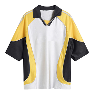 Maillot de football unisexe à col en V, color-block, manches courtes, anti-humidité, coupe athlétique, taille adulte, en polyester, vêtement de sport - Product Image 1